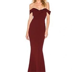 Nookie Camille Gown Wine Off Shoulder Maxi Formal Dress Large Evening